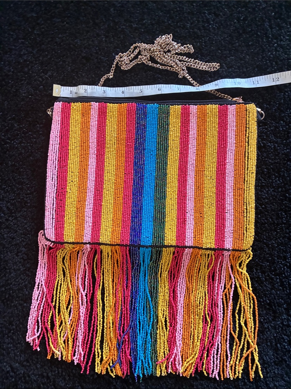 Kay Lee New York New Multicolor Beaded Fringe purse w/ gold chain strap